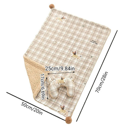 Reversible Pet Blanket and Bear Pillow Set - Warm Plaid Fleece for Dogs Cats