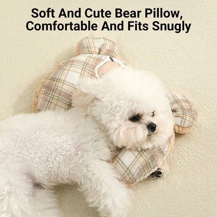 Reversible Pet Blanket and Bear Pillow Set - Warm Plaid Fleece for Dogs Cats