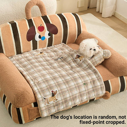 Reversible Pet Blanket and Bear Pillow Set - Warm Plaid Fleece for Dogs Cats