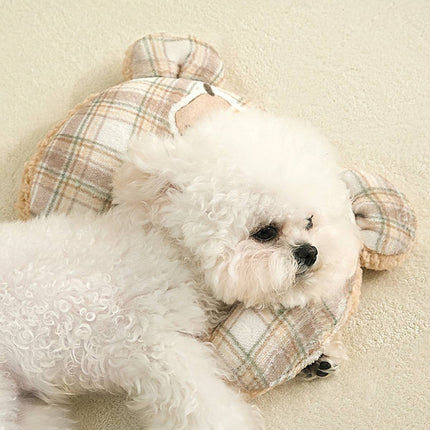 Reversible Pet Blanket and Bear Pillow Set - Warm Plaid Fleece for Dogs Cats