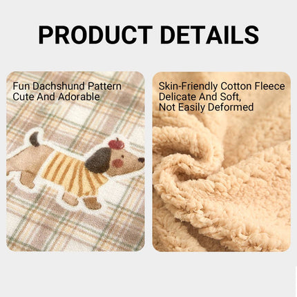 Reversible Pet Blanket and Bear Pillow Set - Warm Plaid Fleece for Dogs Cats