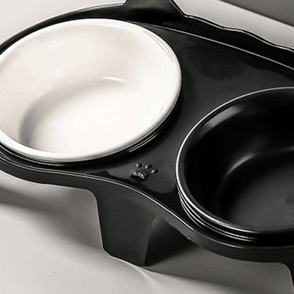 Cat Feeding Bowl Set Slanted Double Bowl Ceramic Raised Pet Feeder Non Slip Base