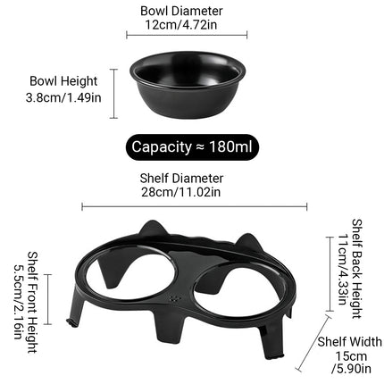 Cat Feeding Bowl Set Slanted Double Bowl Ceramic Raised Pet Feeder Non Slip Base
