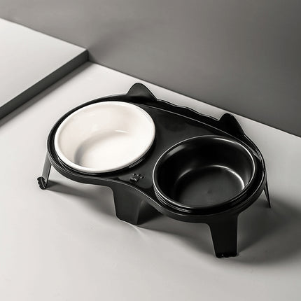 Cat Feeding Bowl Set Slanted Double Bowl Ceramic Raised Pet Feeder Non Slip Base