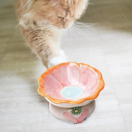 Cute Ceramic Cat Bowl Tilted Tall Pet Food Water Dish Dog Bowl for Cats and Pets