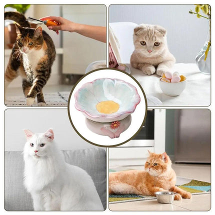 Cute Ceramic Cat Bowl Tilted Tall Pet Food Water Dish Dog Bowl for Cats and Pets