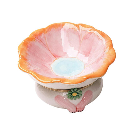 Cute Ceramic Cat Bowl Tilted Tall Pet Food Water Dish Dog Bowl for Cats and Pets