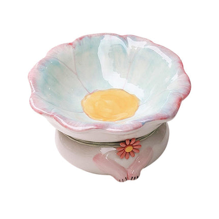 Cute Ceramic Cat Bowl Tilted Tall Pet Food Water Dish Dog Bowl for Cats and Pets
