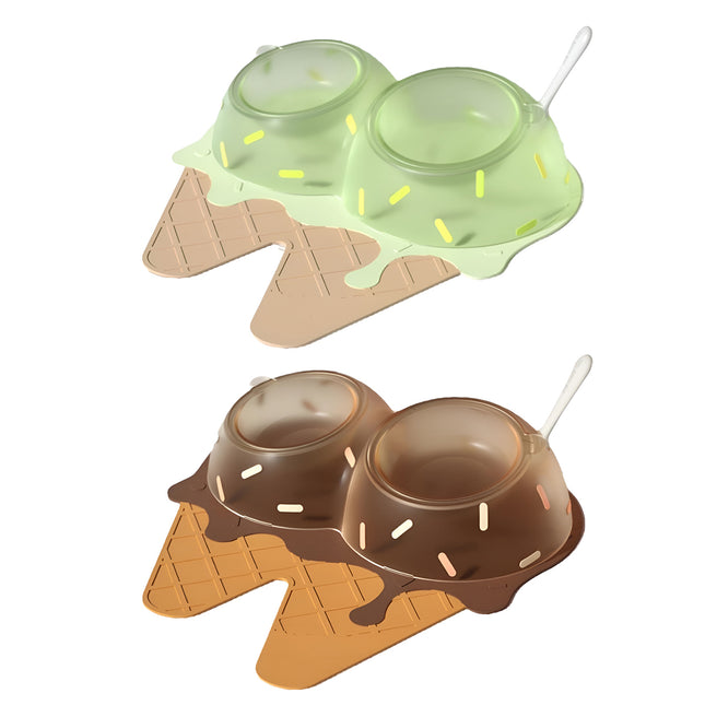 Detachable Ice Cream Shaped Bowls Pet Set Feeding Mat Spoon Cats Small Dogs