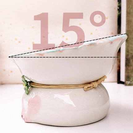 Cute Ceramic Cat Bowl Tilted Tall Pet Food Water Dish Dog Bowl for Cats and Pets