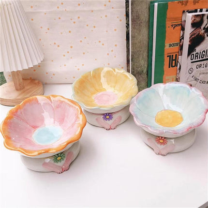 Cute Ceramic Cat Bowl Tilted Tall Pet Food Water Dish Dog Bowl for Cats and Pets