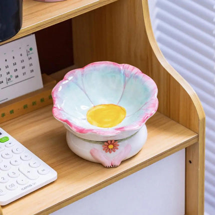 Cute Ceramic Cat Bowl Tilted Tall Pet Food Water Dish Dog Bowl for Cats and Pets