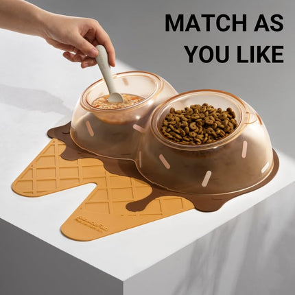 Detachable Ice Cream Shaped Bowls Pet Set Feeding Mat Spoon Cats Small Dogs