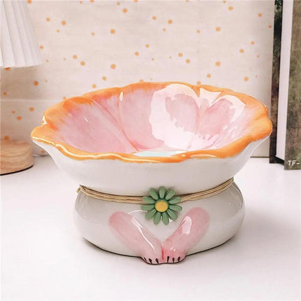 Cute Ceramic Cat Bowl Tilted Tall Pet Food Water Dish Dog Bowl for Cats and Pets