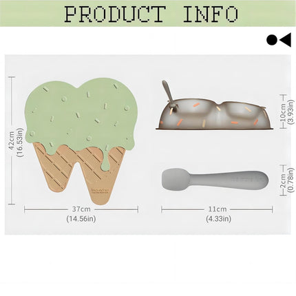 Detachable Ice Cream Shaped Bowls Pet Set Feeding Mat Spoon Cats Small Dogs