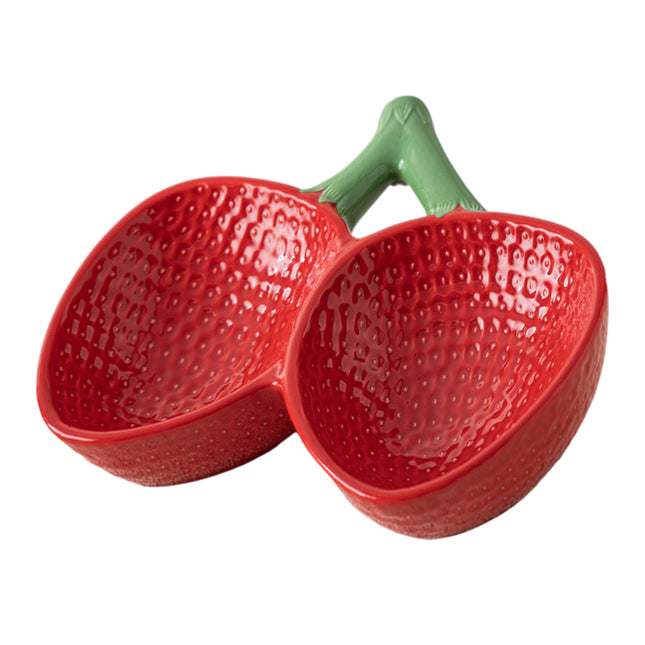 Strawberry Ceramic Tilted Pet Bowl Set Cat Dog Double Elevated Non Slip Feeding