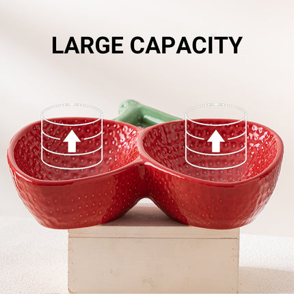 Strawberry Ceramic Tilted Pet Bowl Set Cat Dog Double Elevated Non Slip Feeding