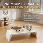 Elevated Dual Stainless Steel Pet Bowls White Stand