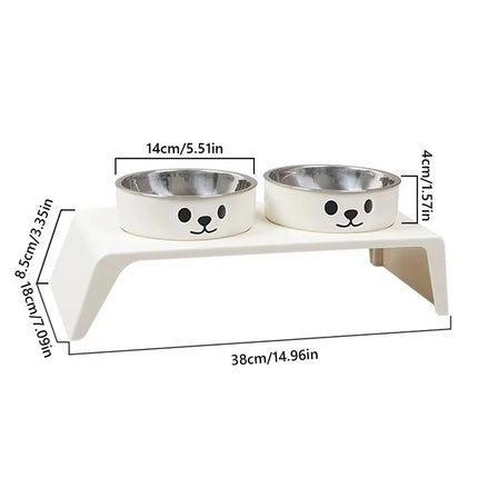 Elevated Dual Stainless Steel Pet Bowls White Stand