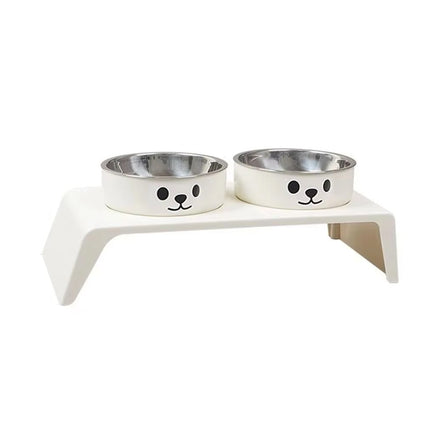 Elevated Dual Stainless Steel Pet Bowls White Stand