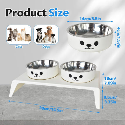 Elevated Dual Stainless Steel Pet Bowls White Stand