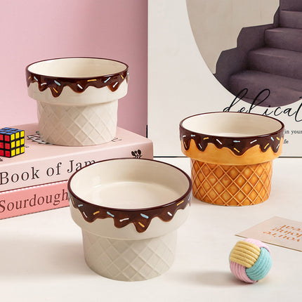 Ice Cream Design Pet Ceramic Bowl Non Slip Base for Cat Dog Food Water Feeding
