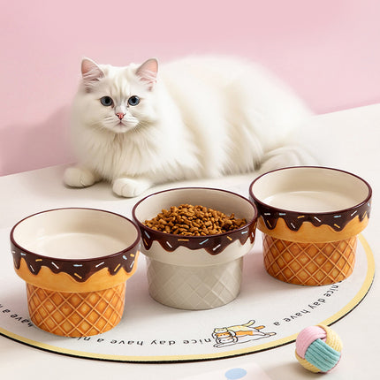 Ice Cream Design Pet Ceramic Bowl Non Slip Base for Cat Dog Food Water Feeding