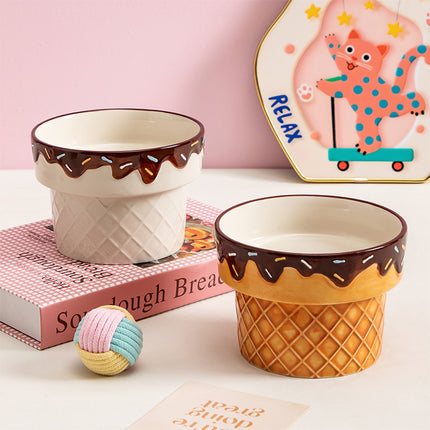 Ice Cream Design Pet Ceramic Bowl Non Slip Base for Cat Dog Food Water Feeding