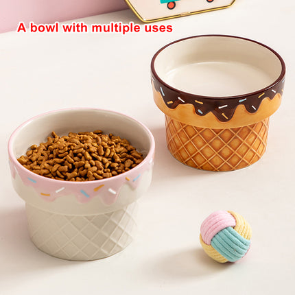 Ice Cream Design Pet Ceramic Bowl Non Slip Base for Cat Dog Food Water Feeding