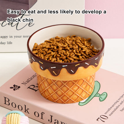 Ice Cream Design Pet Ceramic Bowl Non Slip Base for Cat Dog Food Water Feeding