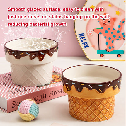 Ice Cream Design Pet Ceramic Bowl Non Slip Base for Cat Dog Food Water Feeding