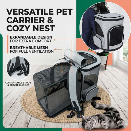 Expandable Mesh Pet Travel Backpack for Cats and Dogs