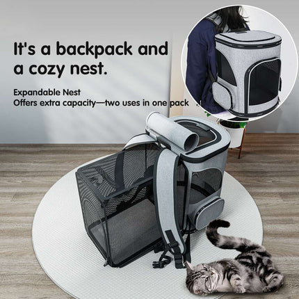 Expandable Mesh Pet Travel Backpack for Cats and Dogs