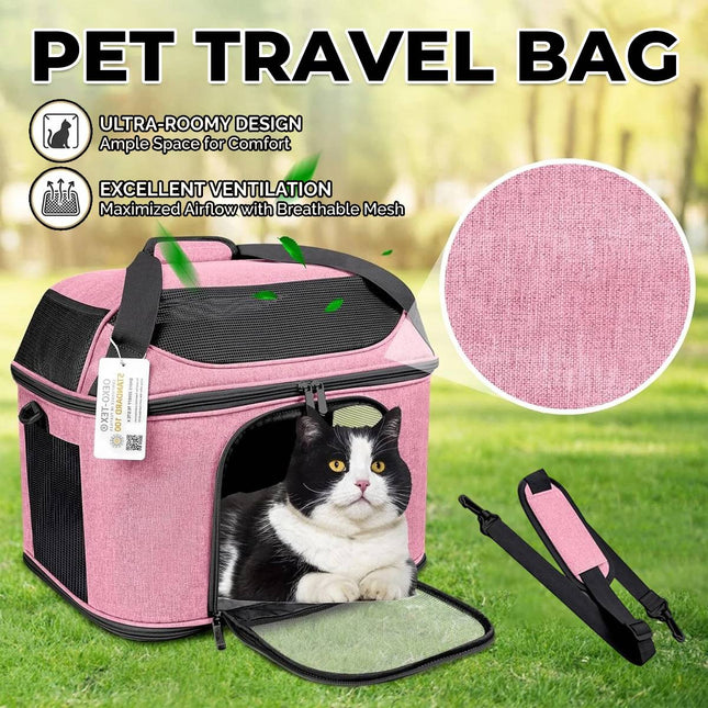 Pink Soft Pet Travel Carrier Bag with Mesh and Strap