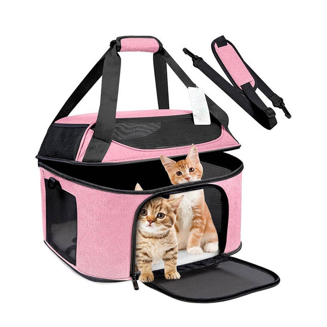 Pink Soft Pet Travel Carrier Bag with Mesh and Strap