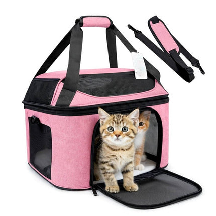 Pink Soft Pet Travel Carrier Bag with Mesh and Strap