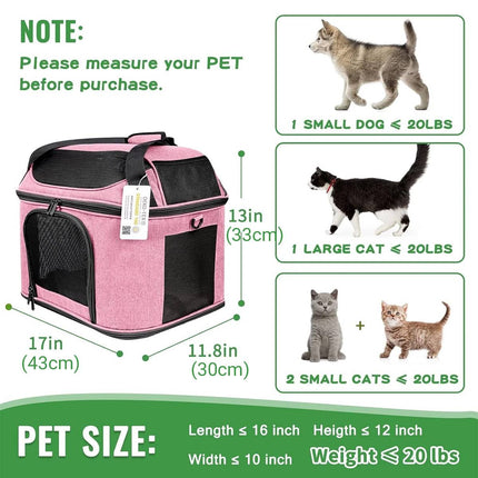 Pink Soft Pet Travel Carrier Bag with Mesh and Strap