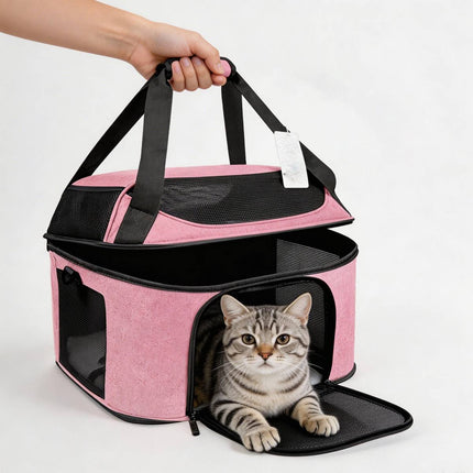 Pink Soft Pet Travel Carrier Bag with Mesh and Strap