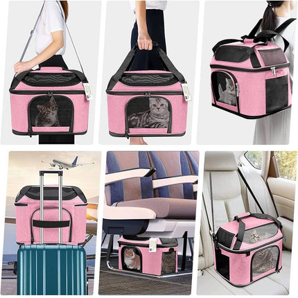 Pink Soft Pet Travel Carrier Bag with Mesh and Strap