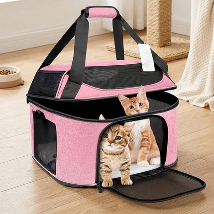 Pink Soft Pet Travel Carrier Bag with Mesh and Strap