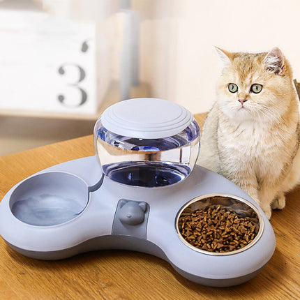 Pet Water Food Bowl With 1.4L Removable Tank Leak Proof Auto Gravity Feeder