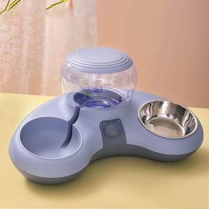 Pet Water Food Bowl With 1.4L Removable Tank Leak Proof Auto Gravity Feeder