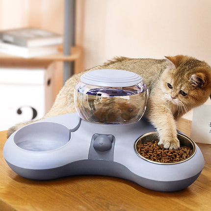 Pet Water Food Bowl With 1.4L Removable Tank Leak Proof Auto Gravity Feeder