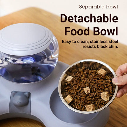 Pet Water Food Bowl With 1.4L Removable Tank Leak Proof Auto Gravity Feeder