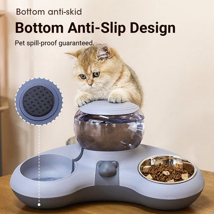 Pet Water Food Bowl With 1.4L Removable Tank Leak Proof Auto Gravity Feeder