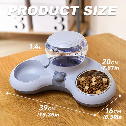 Pet Water Food Bowl With 1.4L Removable Tank Leak Proof Auto Gravity Feeder