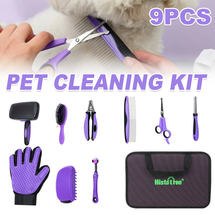 9PCS Pet Grooming Kit Comb Nail Clipper Care Set Hair Brushing Trimming Pet Care