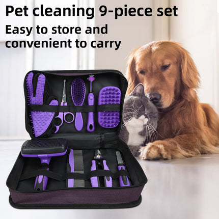9PCS Pet Grooming Kit Comb Nail Clipper Care Set Hair Brushing Trimming Pet Care