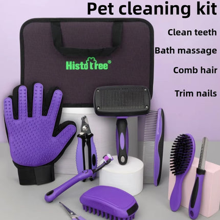 9PCS Pet Grooming Kit Comb Nail Clipper Care Set Hair Brushing Trimming Pet Care