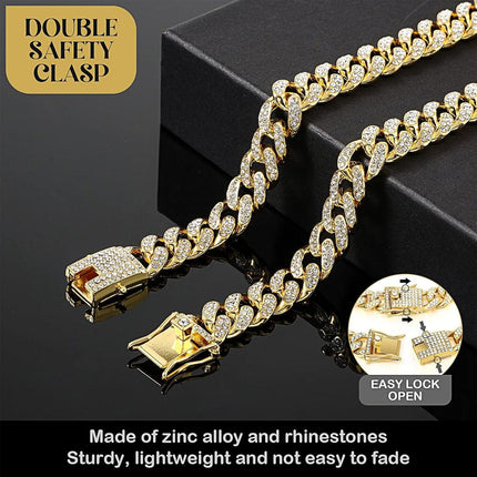 Cuban Chain Metal Dog Collar Pet Training Necklace for Small Medium Large Dogs